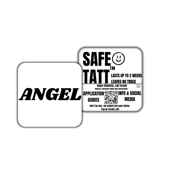 Angel Text semi-permanent tattoo by SafeTatt