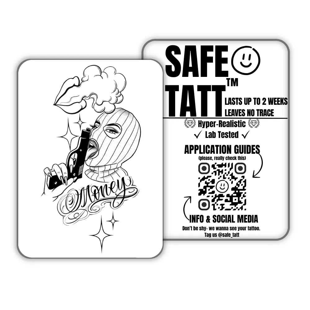 Masked Money semi-permanent tattoo by SafeTatt
