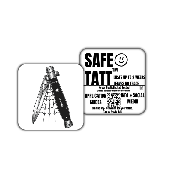 Knife and Spiderweb semi-permanent tattoo by SafeTatt